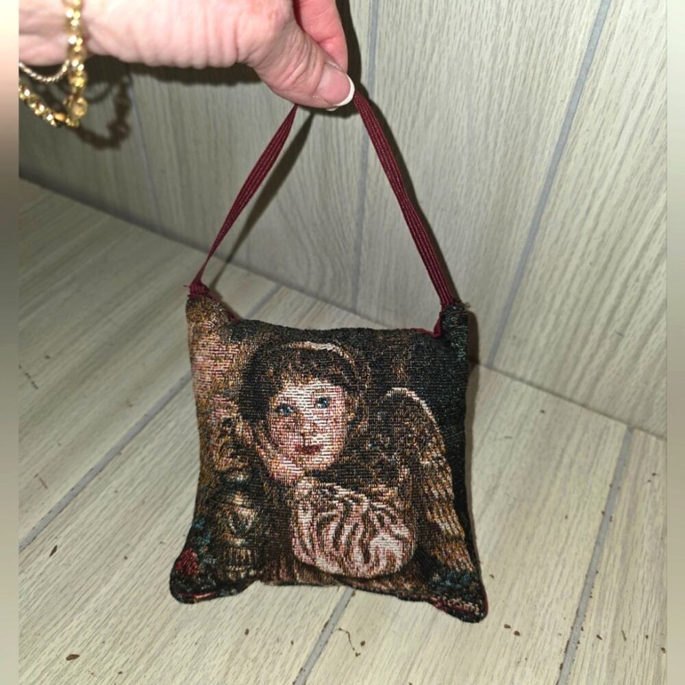Vtg Victorian Style Miniature Angel Tapestry Pillow Donna Richardson Boho
